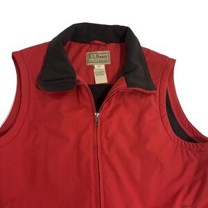 LL Bean Red Full Zip Fleece Vest Mens M Lined Mock Neck Nylon Shell Outdoor